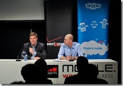 From R-L: John Stratton, executive vice president and chief marketing officer for Verizon Wireless, and Josh Silverman, Skype's CEO, announcing their strategic relationship to bring Skype to Verizon Wireless smartphones during a press conference at the 2010 Mobile World Congress in Barcelona, Spain earlier today. 